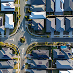 Drone view of new housing development in outer fringes of new Australian suburb