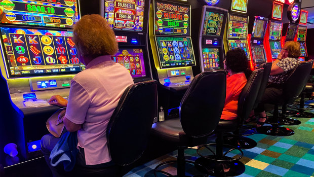 Patrons gamble on the poker machines at Bankstown Sports Club.