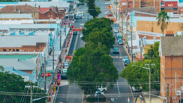 Keen Street in Lismore, a year after the floods.