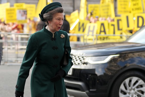 Britain's Princess Anne arrives to attend the annual Commonwealth Day Service of Celebration at Westminster Abbey in London, Monday, March 9, 2026.(AP Photo/Alastair Grant)