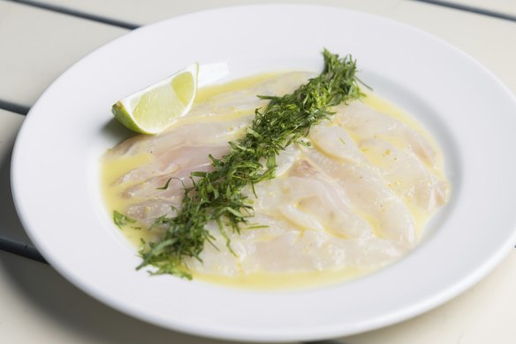 Pony’s snapper crudo is a nice version of a ubiquitous wine bar staple.