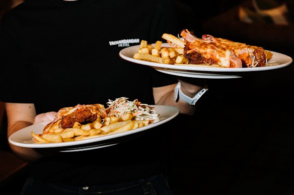 Parmas are part of the pub favourites on the menu.