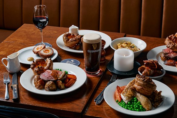 Upgrade your roast with extra trimmings, like pigs in blankets (right), at The Lion and Wombat.