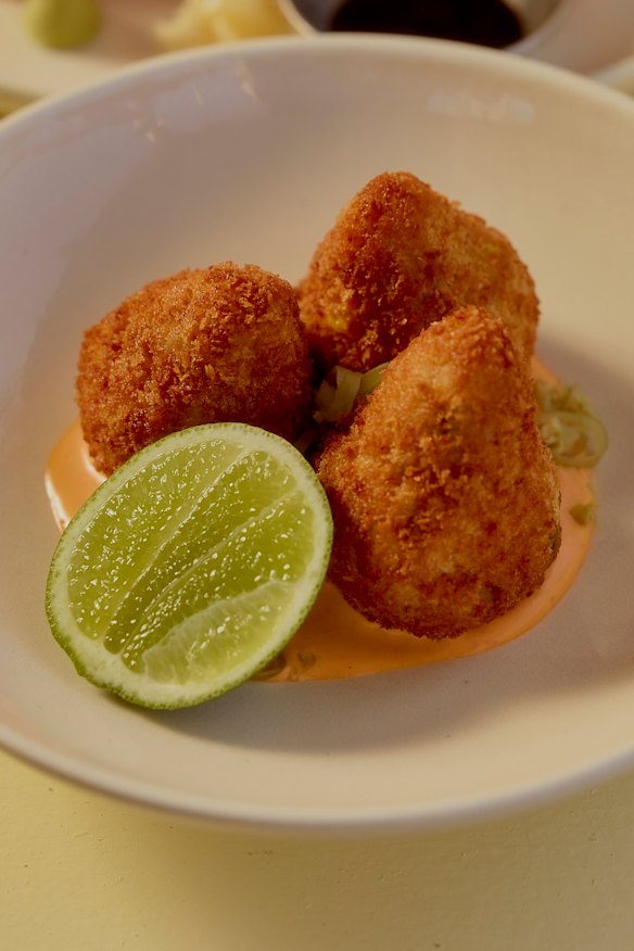 Chicken and corn coxinha with spiced mayo.