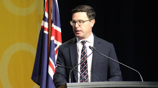 David Littleproud speaks at the LNP annual conference in Brisbane on Saturday. 