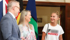 Former Australian of the Year Grace Tame wore the t-shirt at The Lodge. 