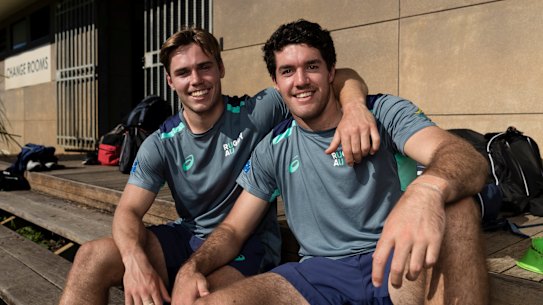 Will Harrison (left) and Ben Donaldson (right) during their Junior Wallabies days in 2019. 
