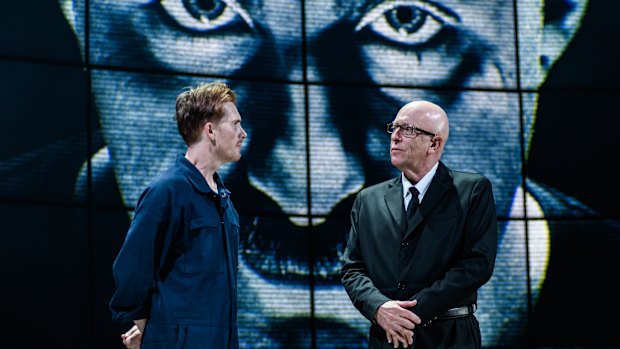 Michael Whalley (left) as Winston Smith and  David Whitney as O’Brien in Shake & Stir’s production of 1984.