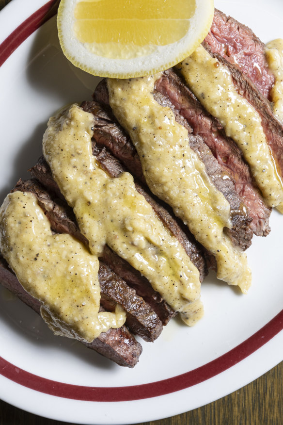 Oyster blade steak with cheesy cacio e pepe butter.