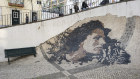 A calcada, or patterned pavement, of the fado singer Amalia Rodrigues in the Alfama section of Lisbon. The work was a collaboration between the artist Alexandre Manuel Dias Farto and master pavers.
