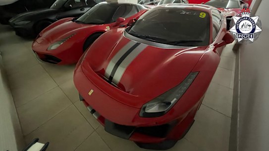 Lamborghinis and other luxury vehicles seized by a federal police taskforce.