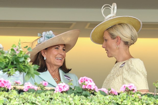 Carole Middleton with Zara Tindall as they attend day three of Royal Ascot 2026 at Ascot Racecourse on June 18