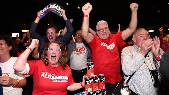 Labor supporters at Anthony Albanese’s election night party