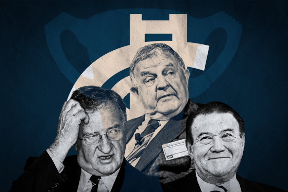 Former Carlton powerbrokers John Elliott, Bruce Mathieson and Richard Pratt.