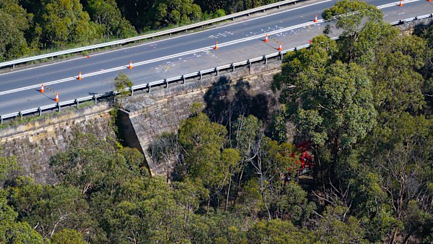 The section of the Great Western Highway that was at risk of collapse due to the fill between its two sandstone walls built by convicts.