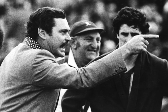 Barassi reacts during coaching duties for North Melbourne in 1979.