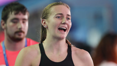 Australia's Ariane Titmus reacts after winning the women's 400m freestyle final at the World Swimming Championships in Gwangju, South Korea.