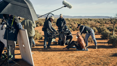 Dornan and crew filming a scene for The Tourist in the South Australian outback.