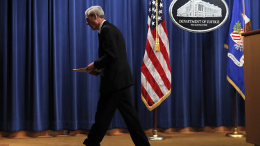 Job done: Special Counsel Robert Muller walks from the podium after speaking at the US Department of Justice on Wednesday.