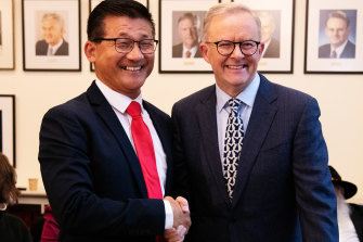 New Labor MP Sam Lim with Prime Minister Anthony Albanese.