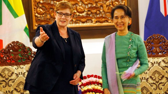 Foreign Affairs Minister Marise Payne meets with Myanmar leader Aung San Suu Kyi in Naypyitaw on December 13.