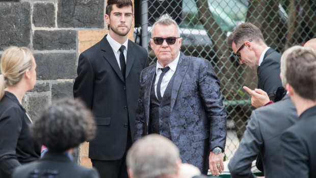 Jimmy Barnes outside Ormond Hall for Michael Gudinski’s funeral service on Wednesday. 