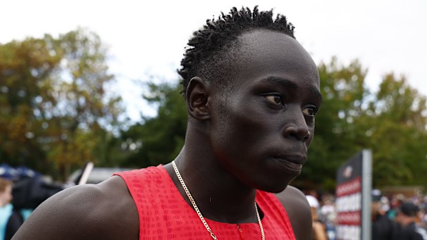 Gout Gout after his second-place Stawell Gift semi-final finish.