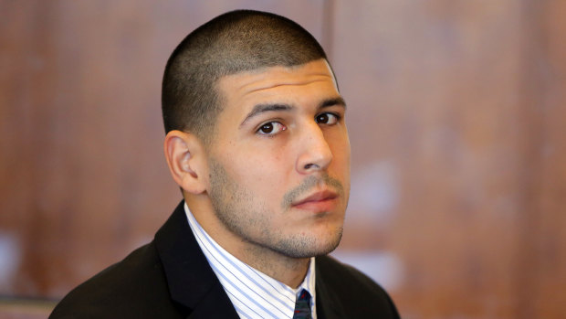 Aaron Hernandez at a pre-trial court hearing in Massachusetts in 2013. 