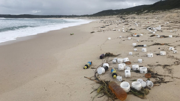 Waste washed up on a beach near Port Stephens. 