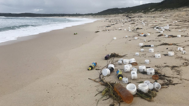 Waste washed up on a beach near Port Stephens. 