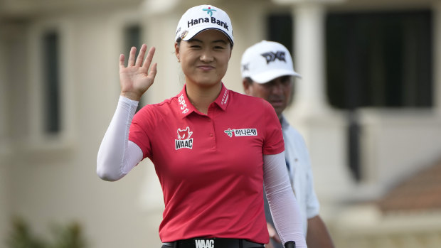 Minjee Lee reacts to her putt on the 17th green during the final round of the LPGA Tour Championship in Florida in November.