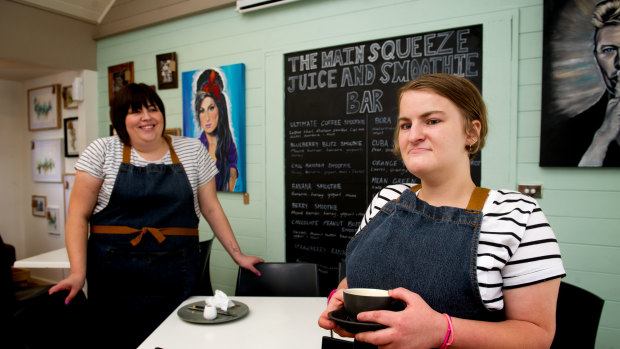 The Big Green Cup Cafe owner Sarah Schiliro with employee Edwina Marchant.