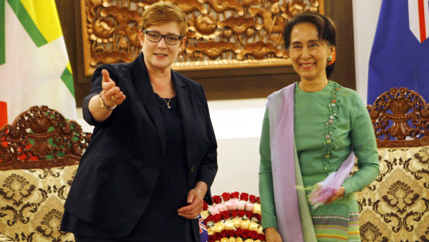 Foreign Affairs Minister Marise Payne meets with Myanmar leader Aung San Suu Kyi in Naypyitaw on December 13.