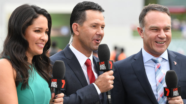 Slick Rick: Ponting, centre, is making his mark as a Test commentator for Seven.