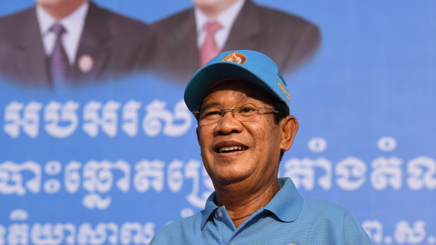 Cambodian Prime Minister Hun Sen pictured on Friday at his last rally before the election.