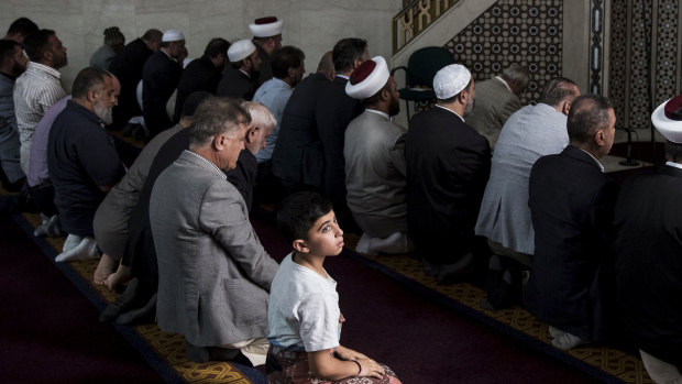 Prayers at the Lakemba Mosque on Saturday after the terrorist attack in New Zealand. 