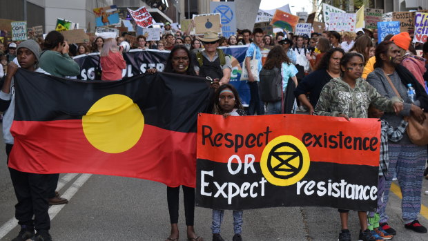 The march down William Street was led by Extinction Rebellion supporters, demanding justice for Ms Clarke.   