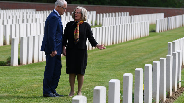 Anzac Day is often a time for political leaders to visit foreign battlefields. Then Prime Minister Malcolm Turnbull and Lucy Turnbull visit the grave of her grand uncle at Heilly Station cemetery near Amiens.