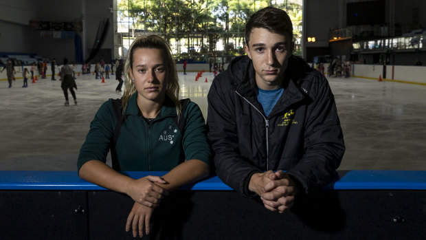 Matilda Friend and William Badaoui at Macquarie Ice Rink on Thursday.