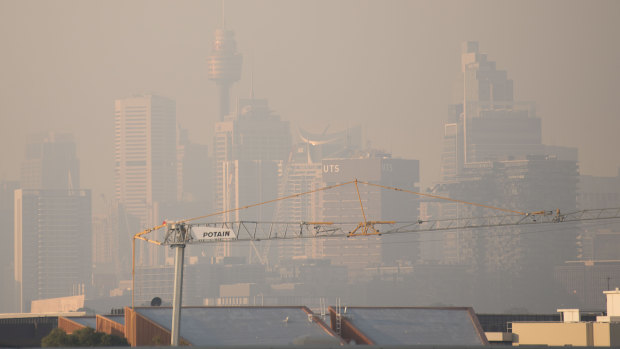 Smoky Sydney: There were 34 bushfires burning across NSW on Friday.