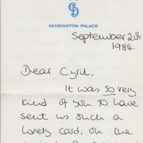 Other letters by Diana have also been auctioned. This one from the estate of the late Cyril Dickman, a former steward at Buckingham Palace, went on sale in 2017.