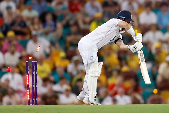 Ben Duckett chopped on off Scott Boland’s bowling.