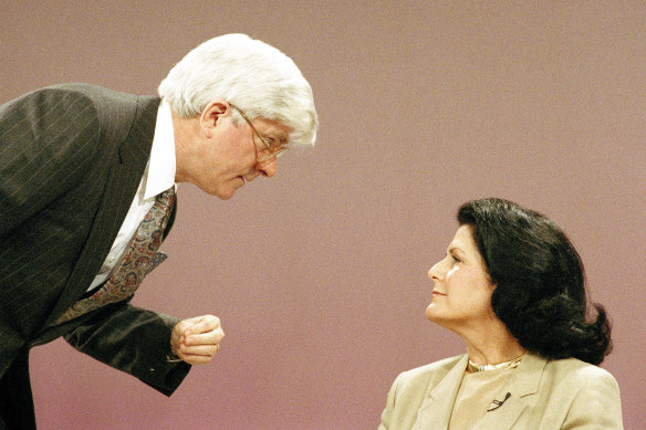 Phil Donahue speaks with Judith Exner, one-time mistress of the late President John F. Kennedy.