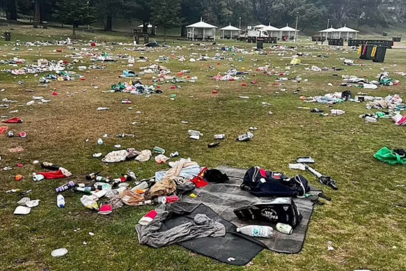 Social media images of the mess left behind from Christmas at Bronte Beach.