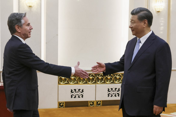 US Secretary of State Antony Blinken meets Chinese President Xi Jinping in the Great Hall of the People in Beijing.