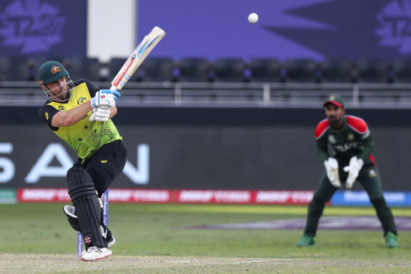 Aaron Finch, left, was the major contributor to Australia’s chase.