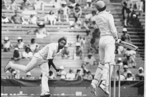 Greg Chappell sways clear of an Andy Roberts bouncer during a World Series Cricket match in 1979.