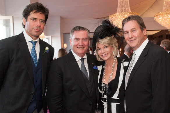 Jeff Browne (right), Eddie McGuire and Browne’s wife Rhonda Wyllie in 2015.