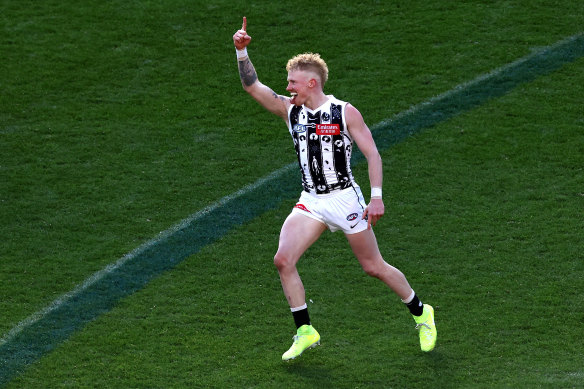 John Noble celebrates his rare goal.