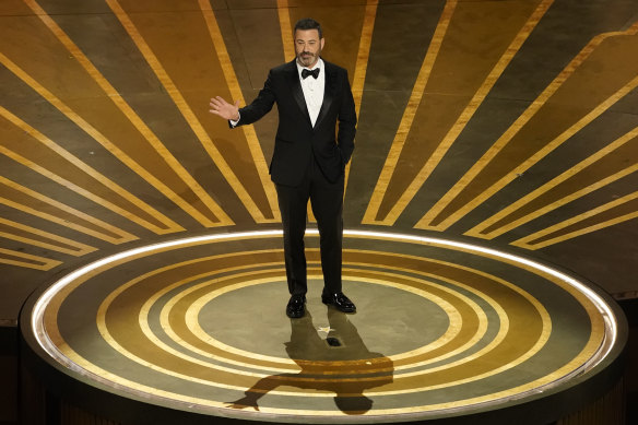 Host Jimmy Kimmel speaks at the Oscars.